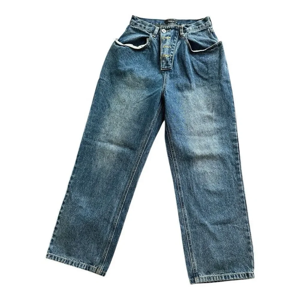 Barrel Baggy Jean High Rise  Blue Jeans  Super‎ Cute! NICE!! zipper  pockets 26